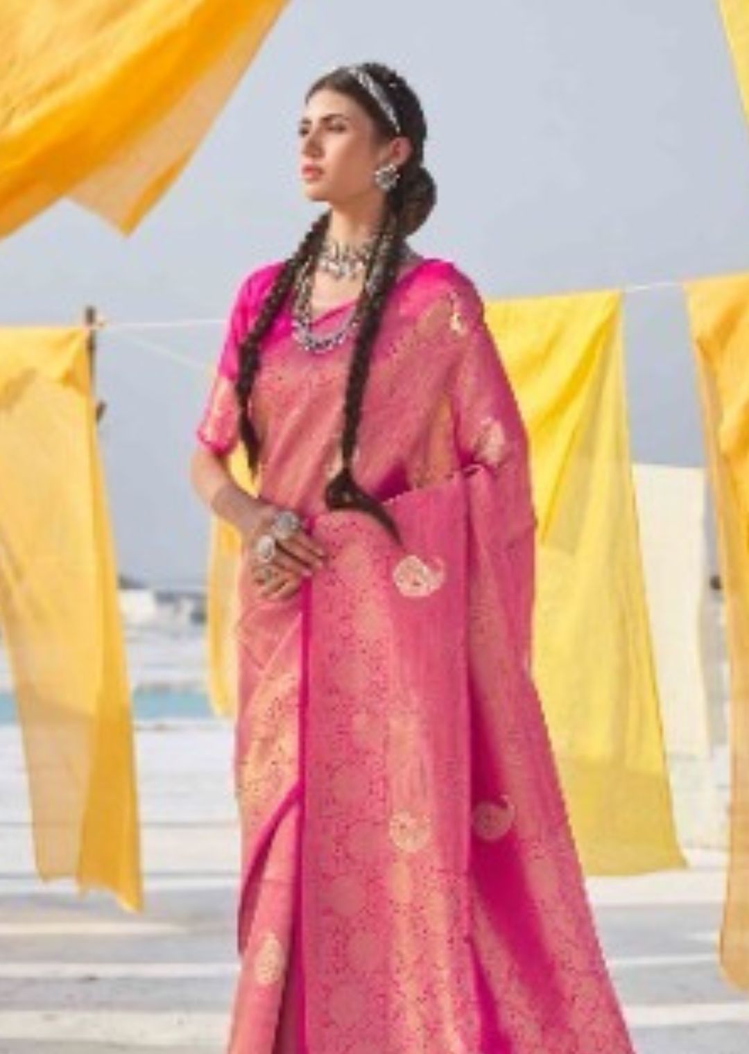 Hot Pink Hand Woven Kanjivaram Silk Saree