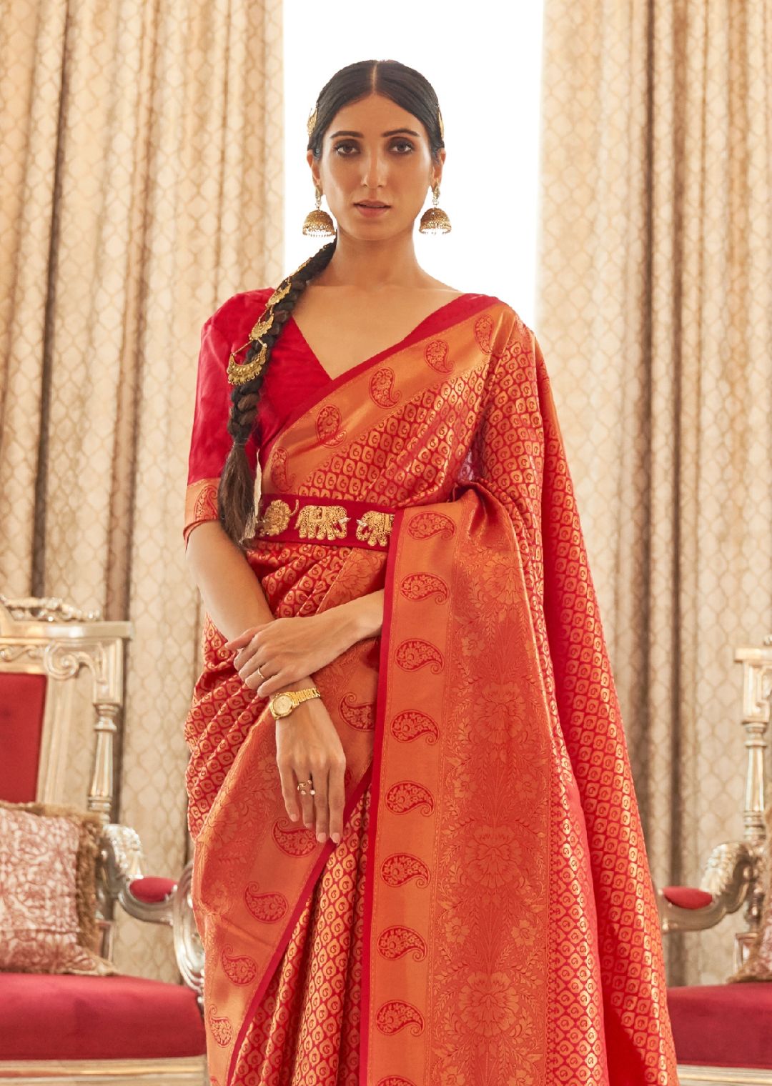 Red Golden Hand Woven Kanjivaram Silk Saree