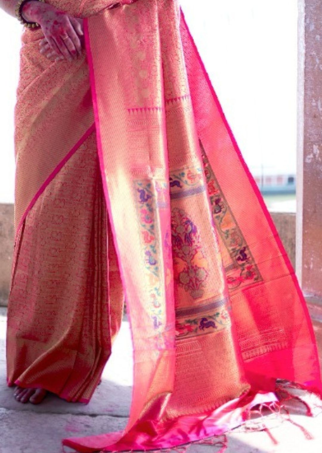 Hot Pink Hand Woven Kanjivaram Silk Saree