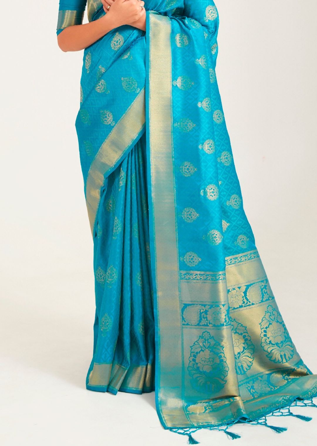 Dark Sky Blue Zari Woven Banarasi Silk Saree