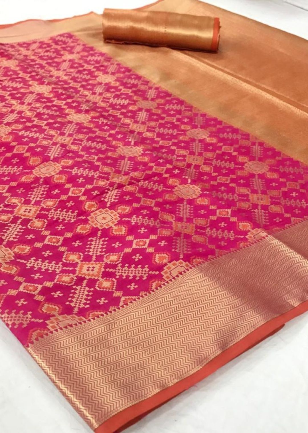 Pink Woven Traditional Patola Silk Saree