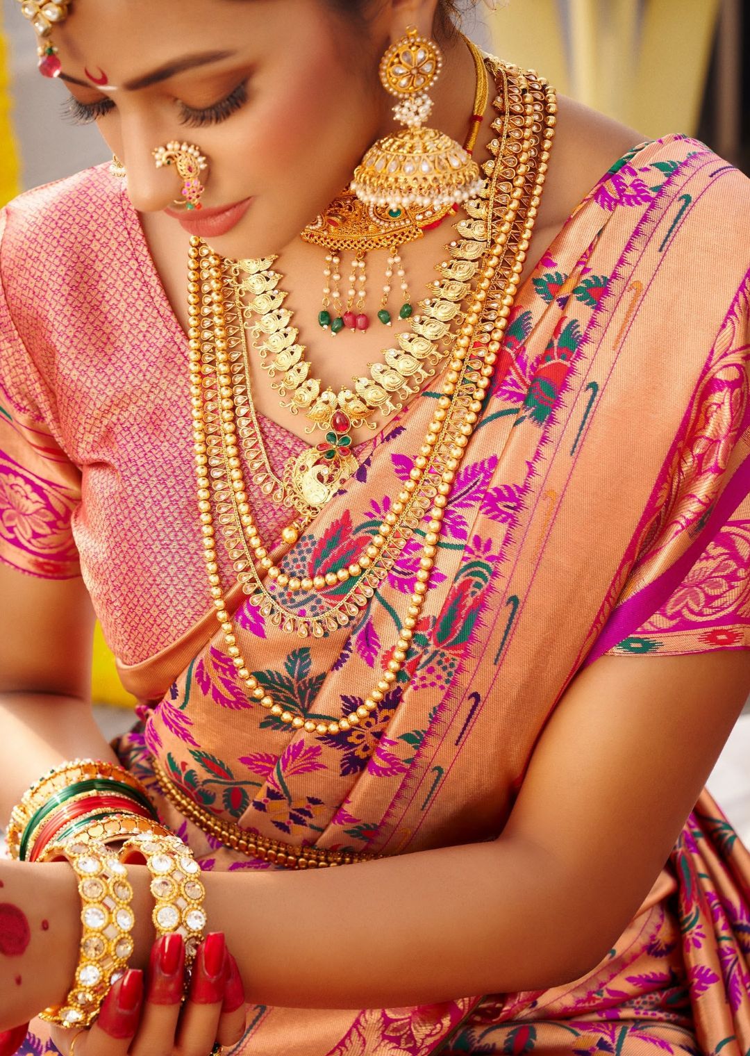 Magenta Pink Woven Traditional Paithani Silk Saree