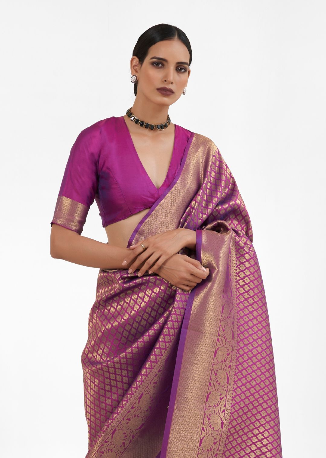 Plum Purple Hand Woven Kanjivaram Silk Saree