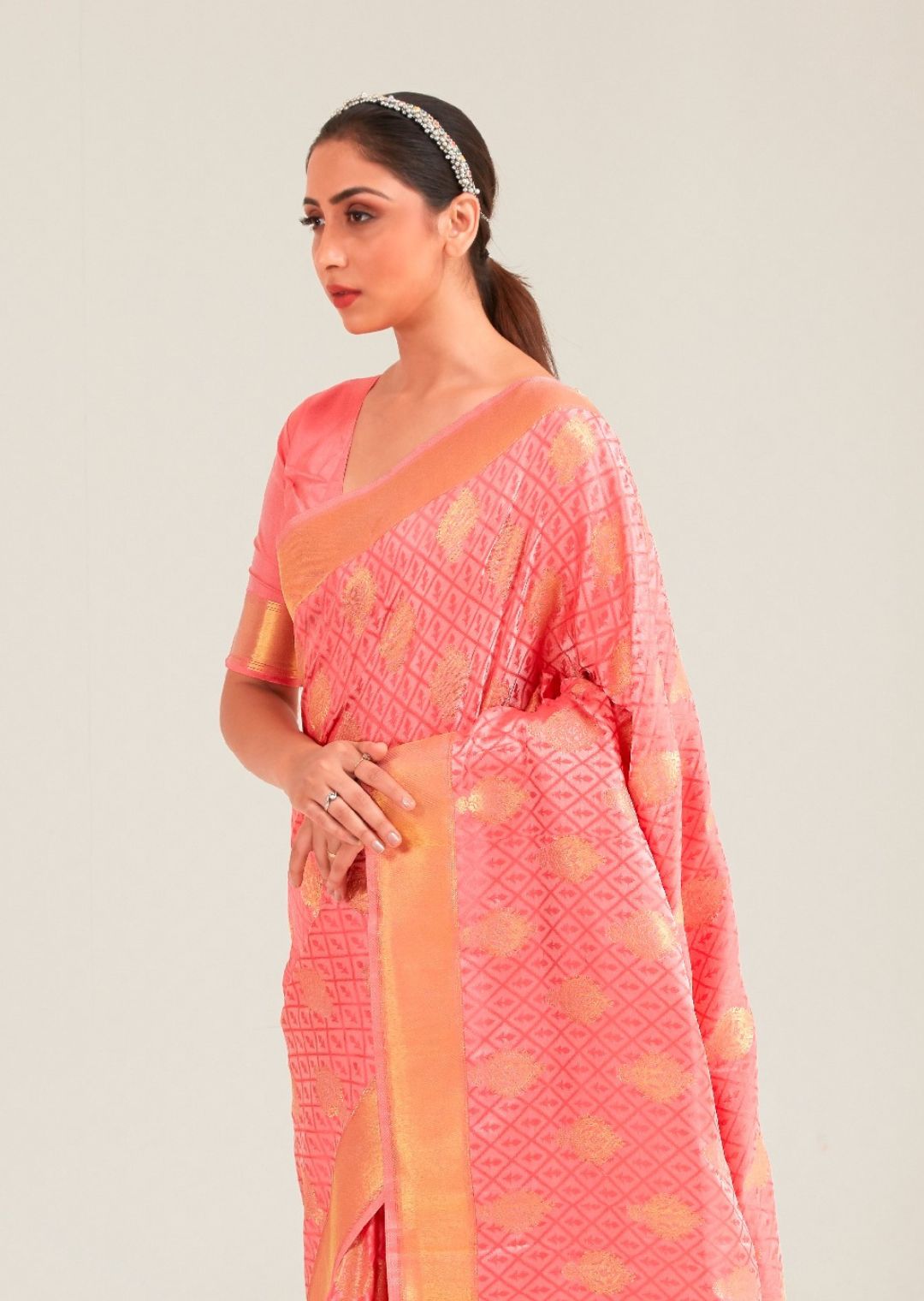 Rose Pink Zari Woven Banarasi Silk Saree