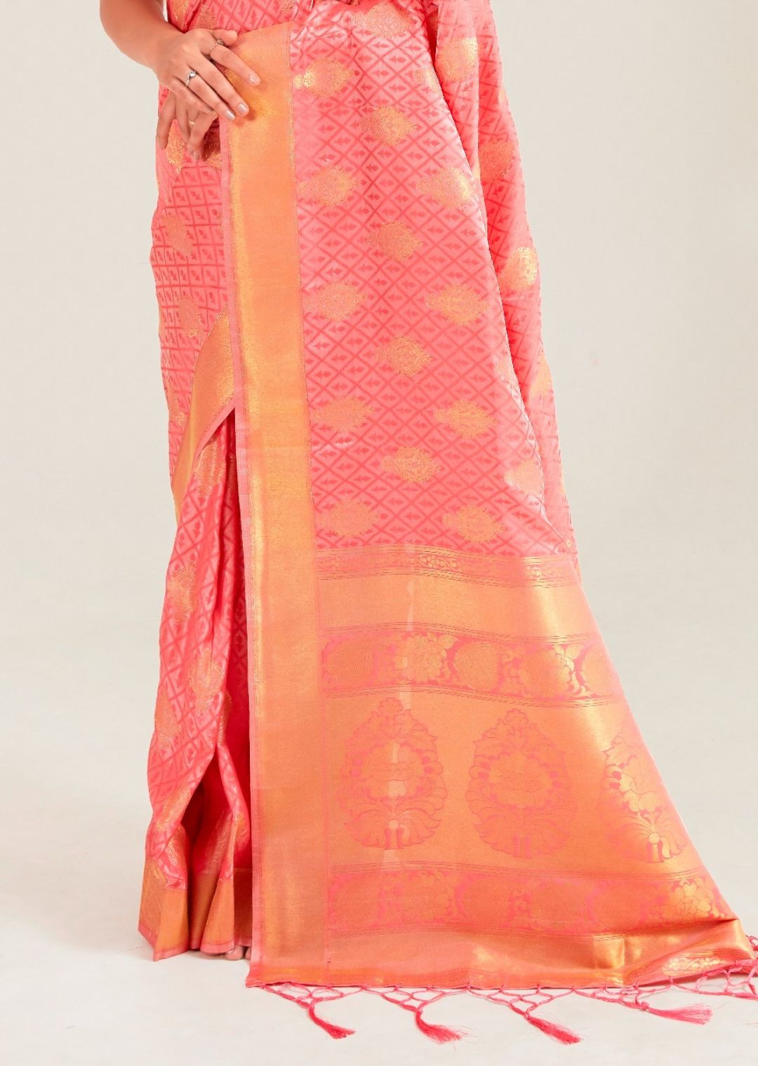 Rose Pink Zari Woven Banarasi Silk Saree