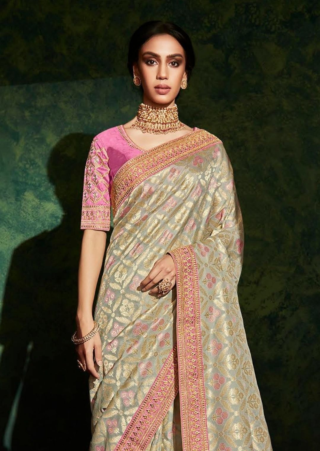 Rhino Gray Woven Celebrities Exclusive Designer Saree with Embroidered Silk Blouse