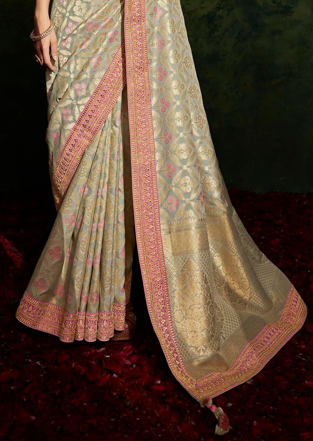 Rhino Gray Woven Celebrities Exclusive Designer Saree with Embroidered Silk Blouse