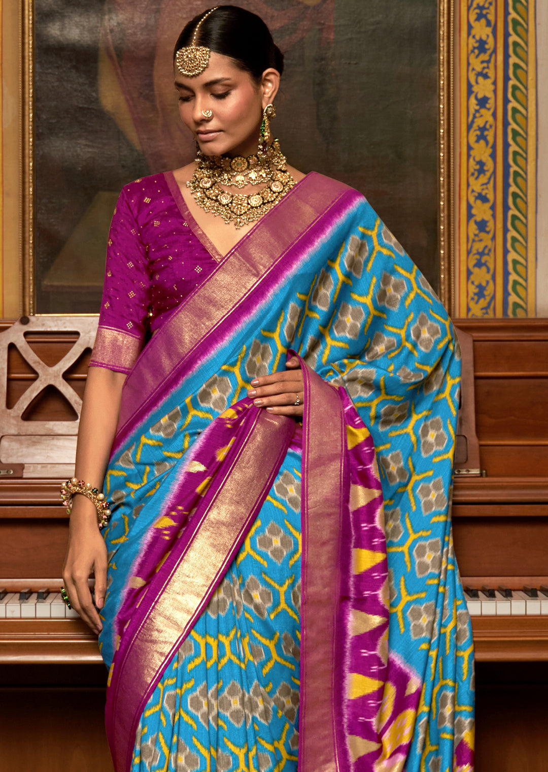 CERULEAN BLUE WOVEN PATOLA SILK SAREE