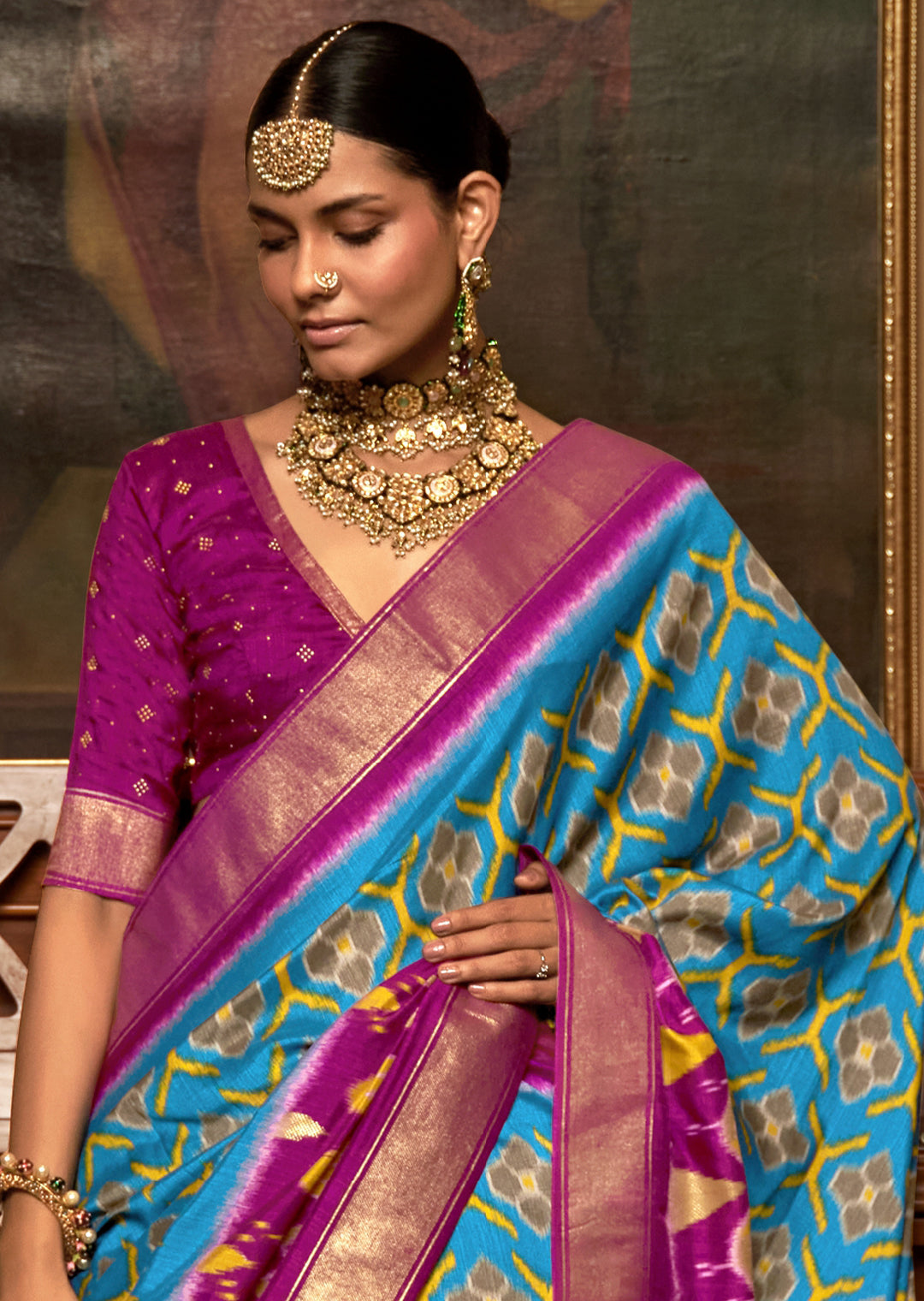 CERULEAN BLUE WOVEN PATOLA SILK SAREE