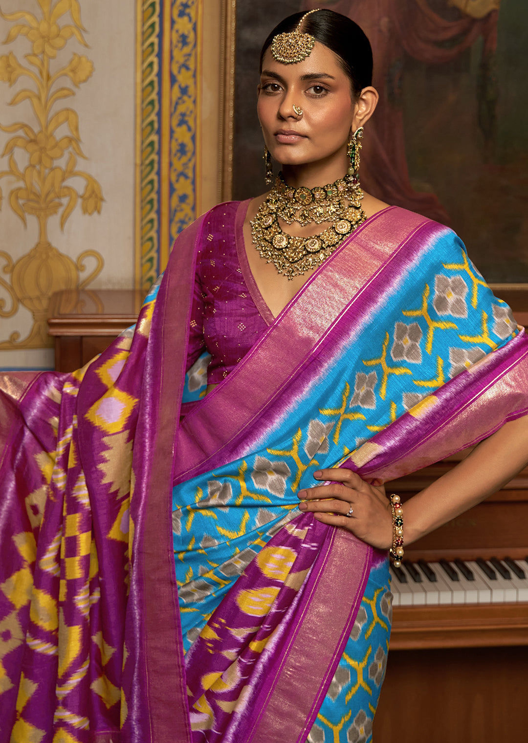 CERULEAN BLUE WOVEN PATOLA SILK SAREE