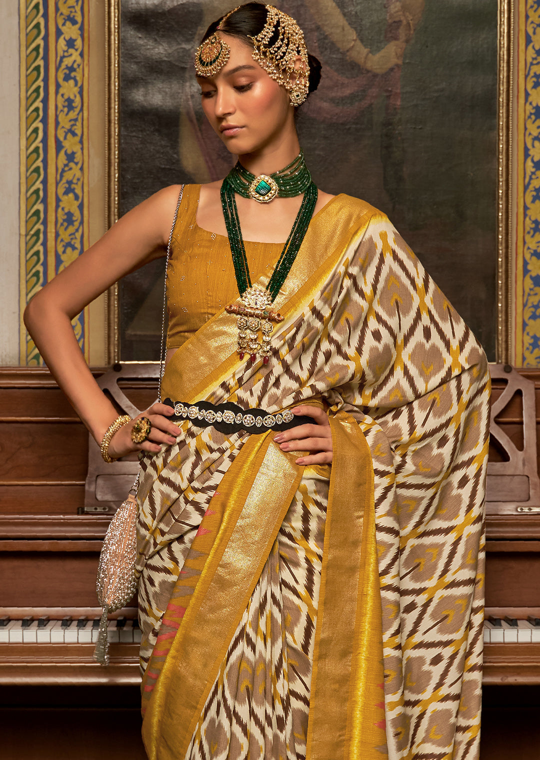 HONEY YELLOW WOVEN PATOLA SILK SAREE