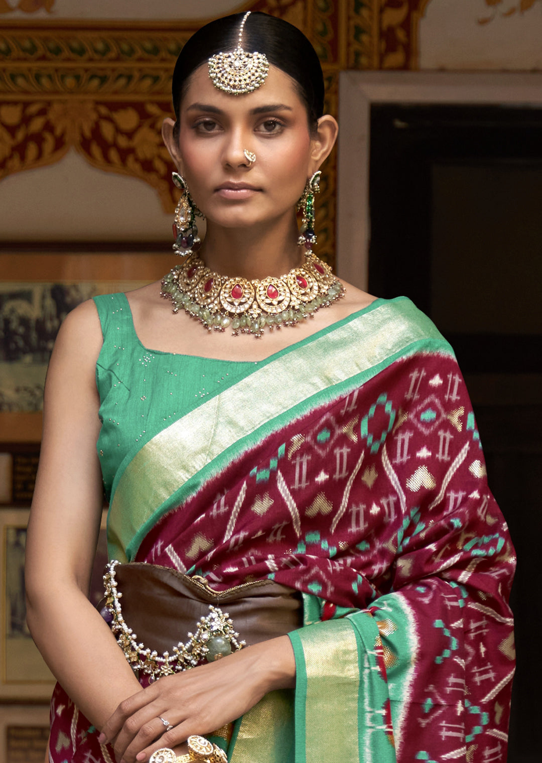 BURGUNDY RED WOVEN PATOLA SILK SAREE