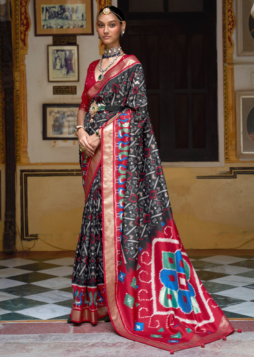 Black red silk matka handloom jacquard bengal saree – GoCoop