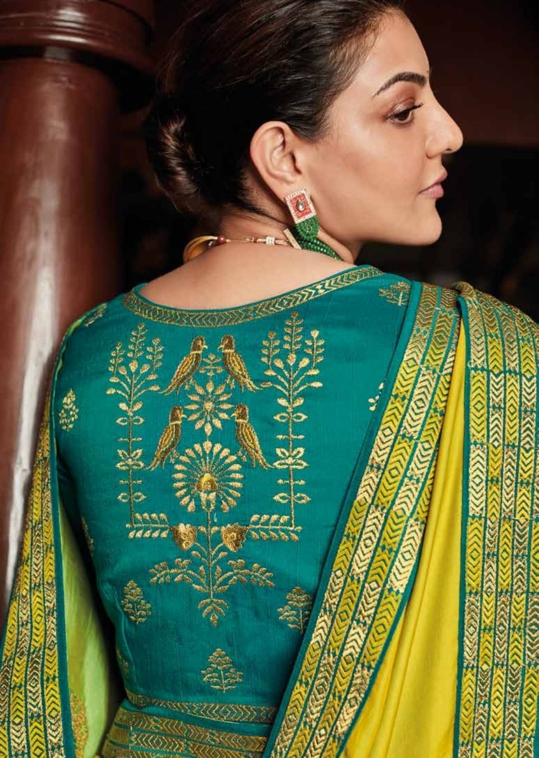 Lime Green Woven Celebrities Designer Saree with Embroidered Silk Blouse