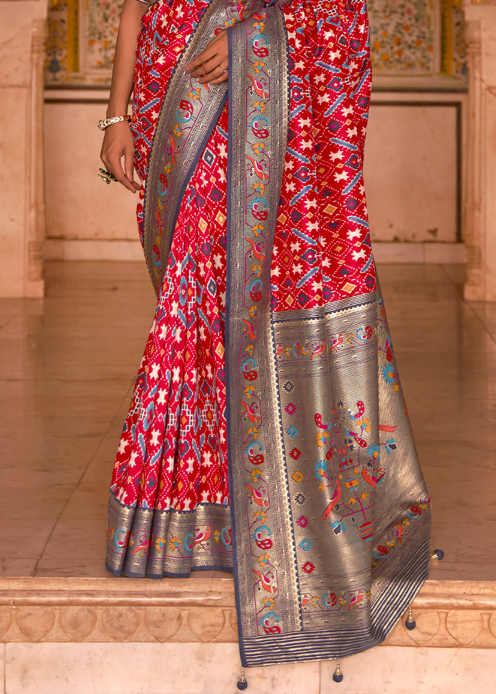 RUBY RED WOVEN PATOLA PAITHANI SILK SAREE