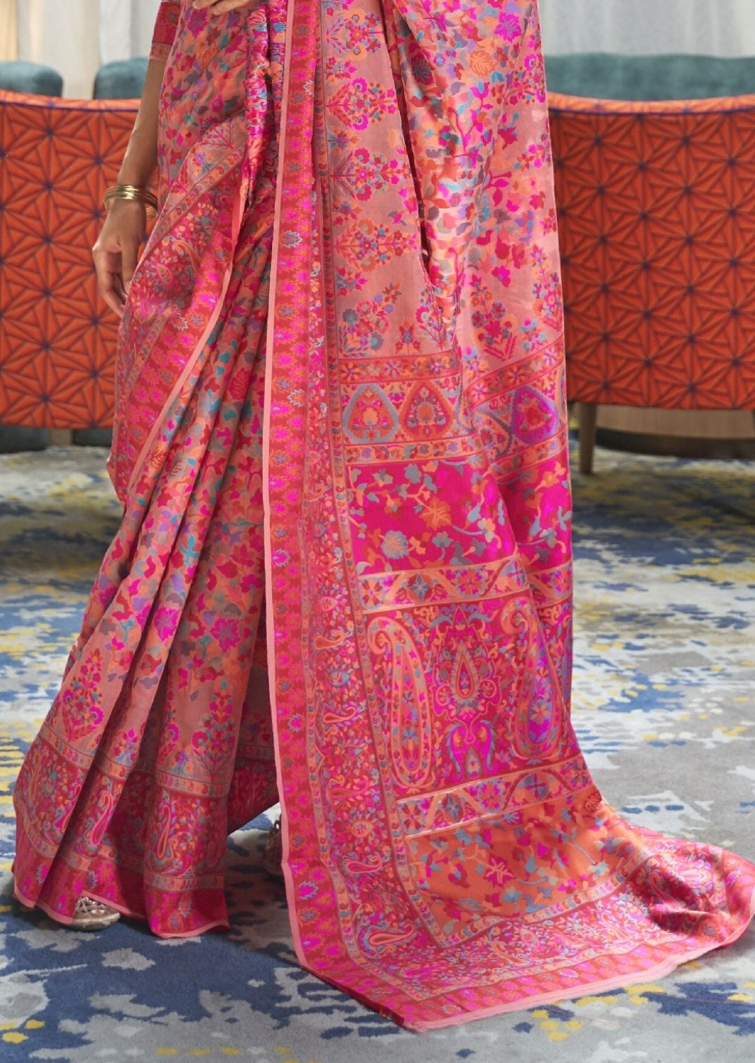 Rose Pink Hand Woven Jamewar Silk Saree