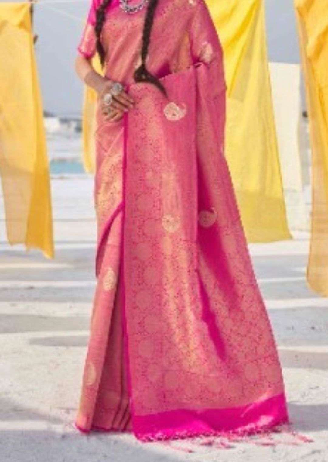 Hot Pink Hand Woven Kanjivaram Silk Saree