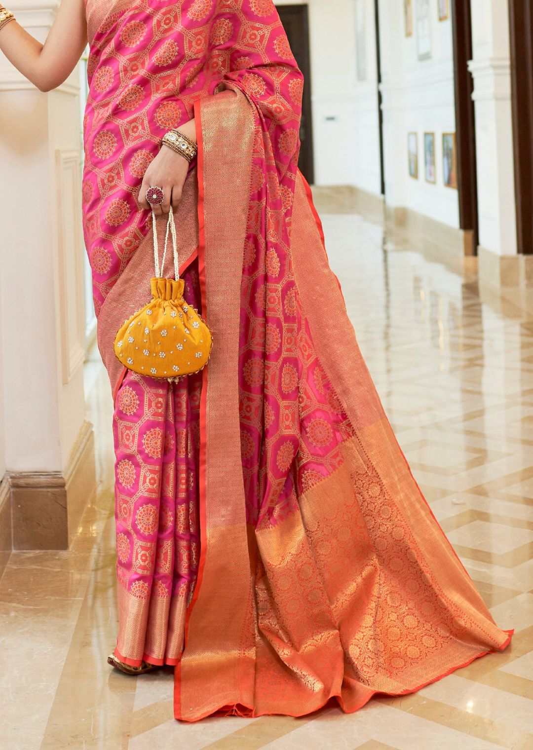 Pink Woven Traditional Patola Silk Saree