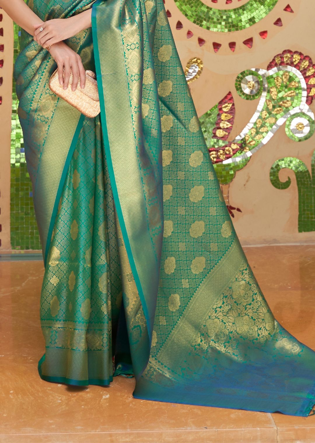 Peacock Green Hand Woven Kanjivaram Silk Saree