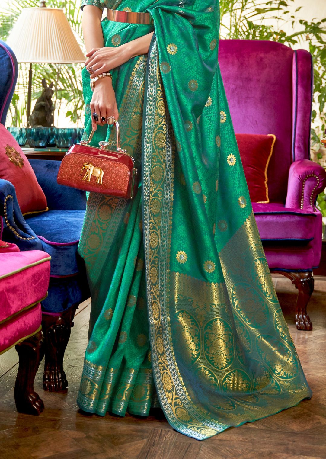 Jade Green Woven Handloom Zari Silk Saree