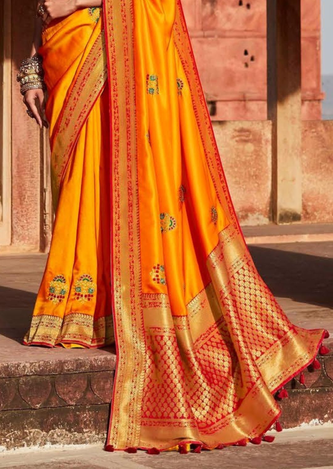 Mustard Yellow Woven Traditional Banarasi Silk Saree