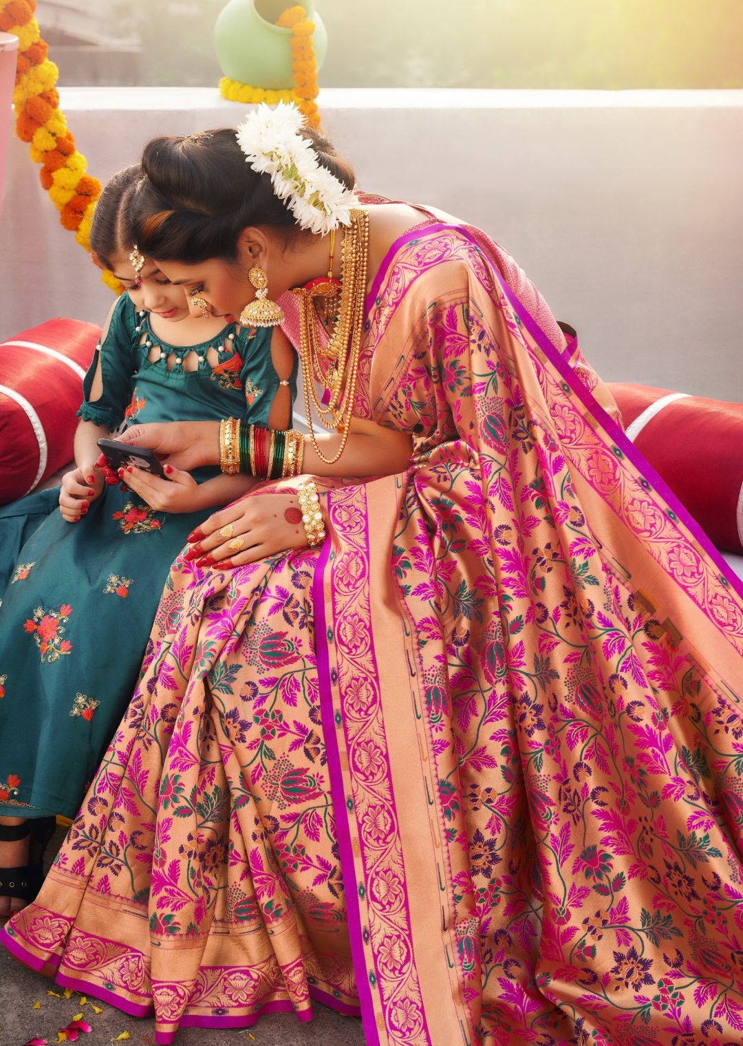 Magenta Pink Woven Traditional Paithani Silk Saree