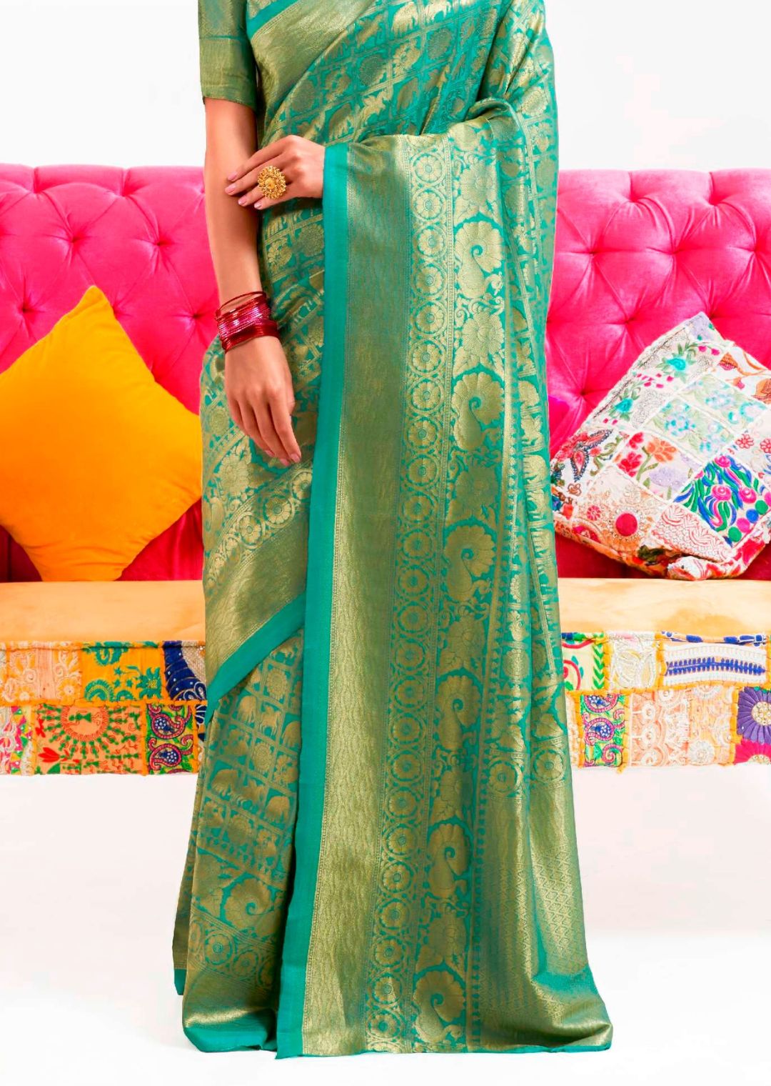 Turquoise Green Hand Woven Kanjivaram Silk Saree