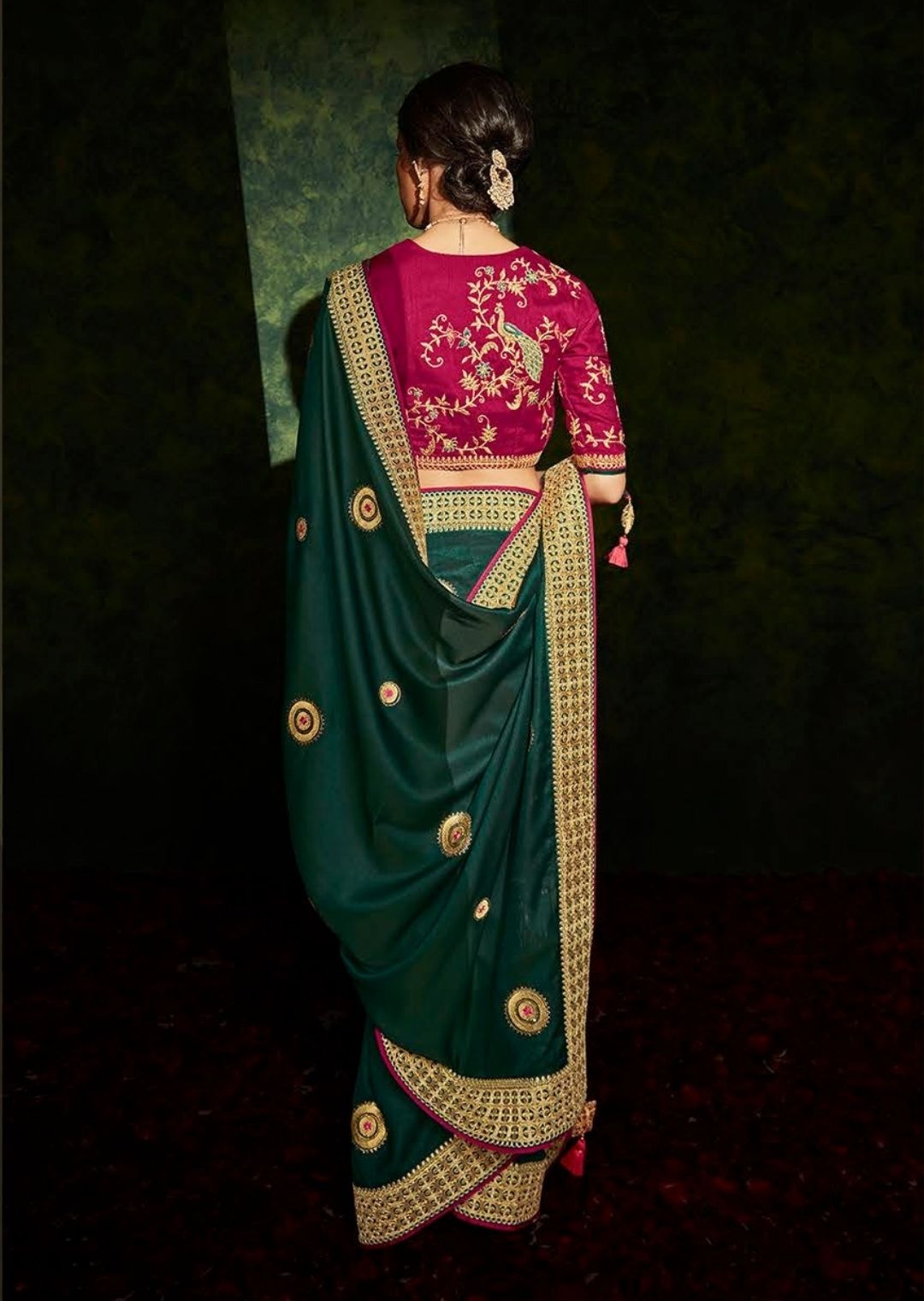 Bottle Green Woven Celebrities Exclusive Designer Saree with Embroidered Silk Blouse