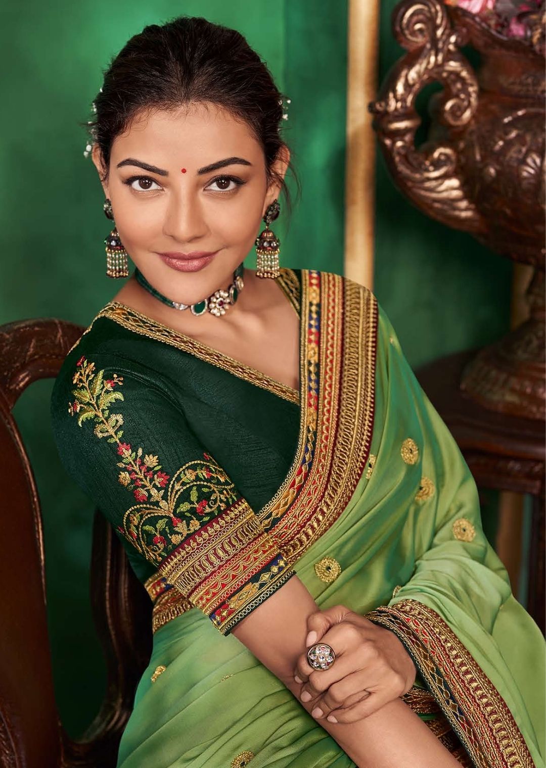 Chiffon Orange & Green Designer Saree with Stitched Blouse at Rs 881 in  Surat