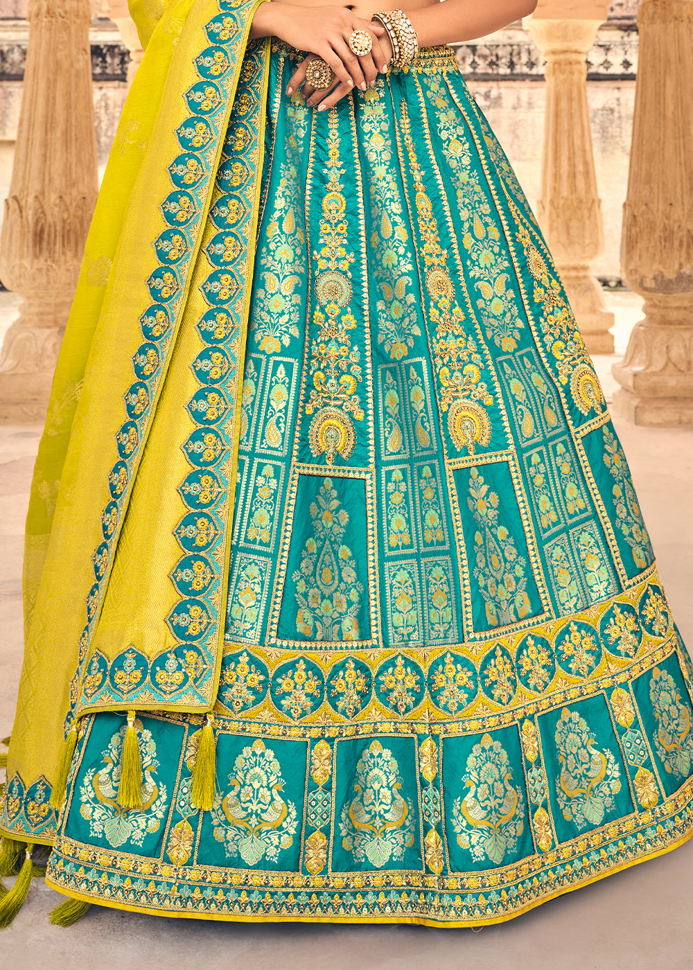 TURQUOISE BLUE EMBROIDERED PREMIUM SILK LEHENGA