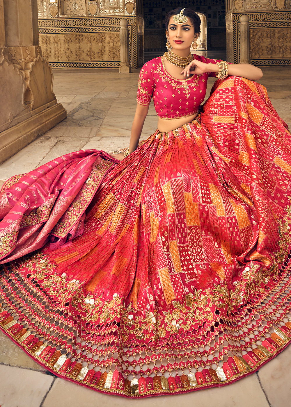 CERISE PINK EMBROIDERED PREMIUM SILK LEHENGA