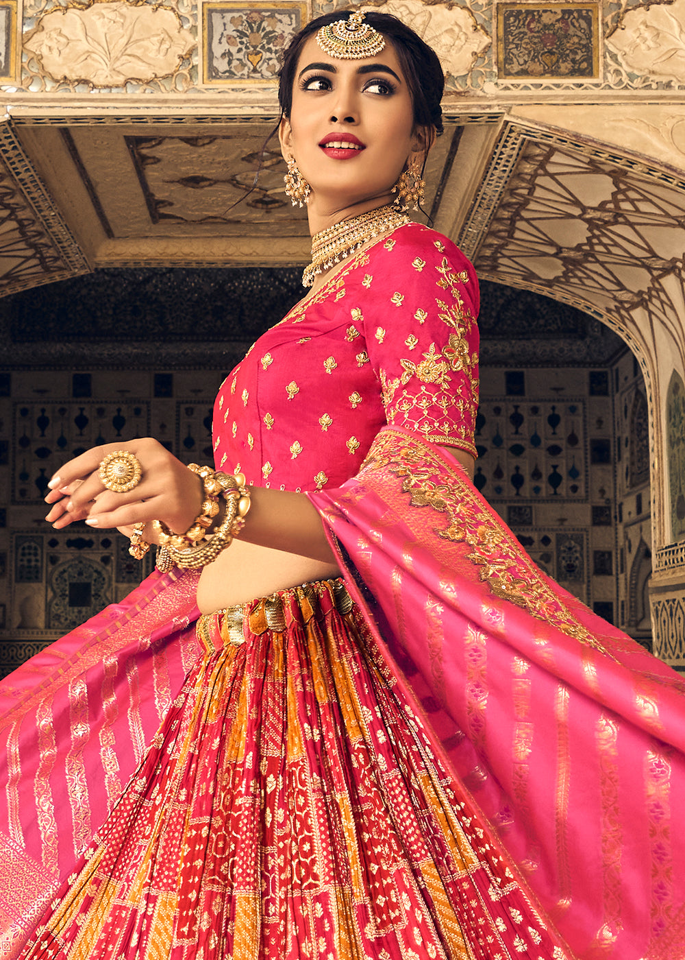 CERISE PINK EMBROIDERED PREMIUM SILK LEHENGA