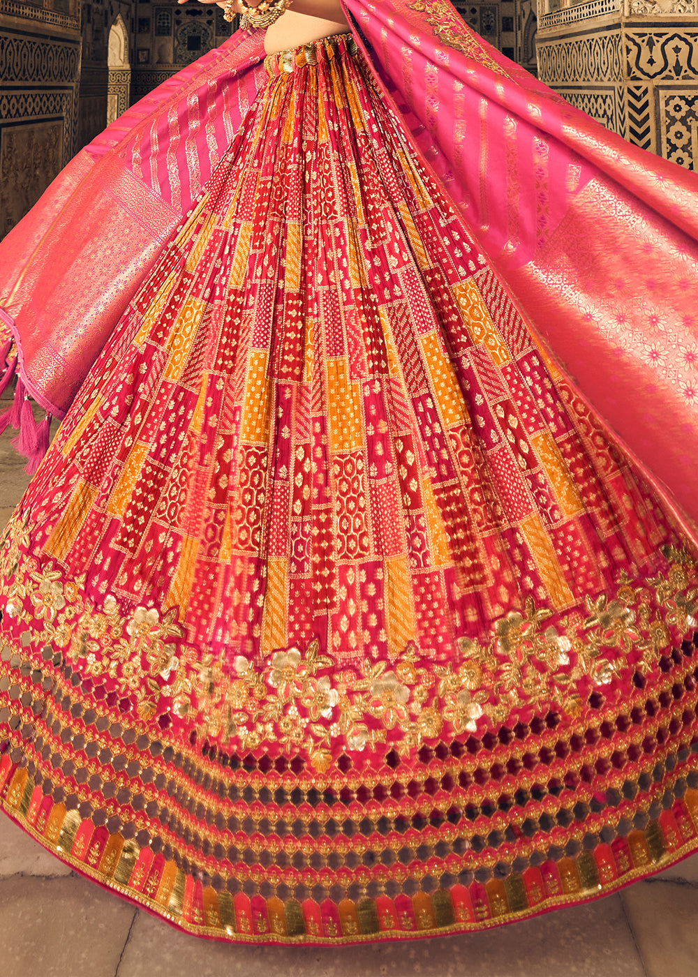 CERISE PINK EMBROIDERED PREMIUM SILK LEHENGA