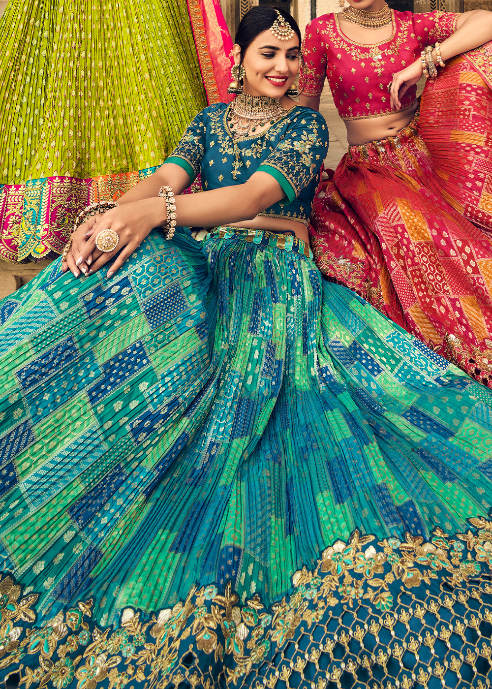 PERSIAN GREEN EMBROIDERED PREMIUM SILK LEHENGA