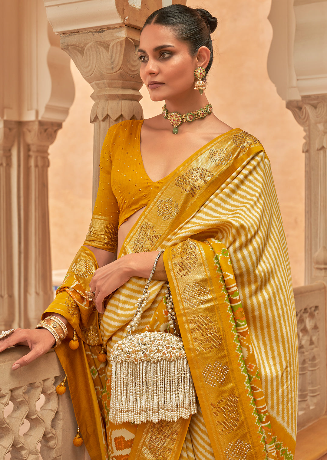 HONEY YELLOW WOVEN PATOLA SILK SAREE