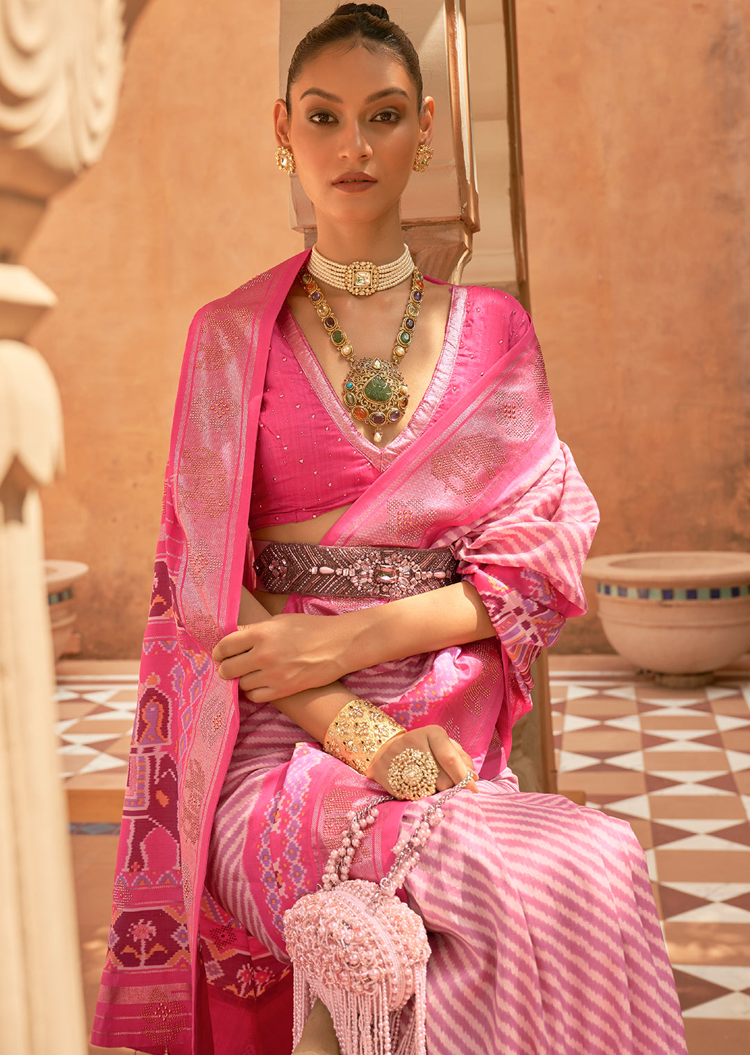 HOT PINK WOVEN PATOLA SILK SAREE