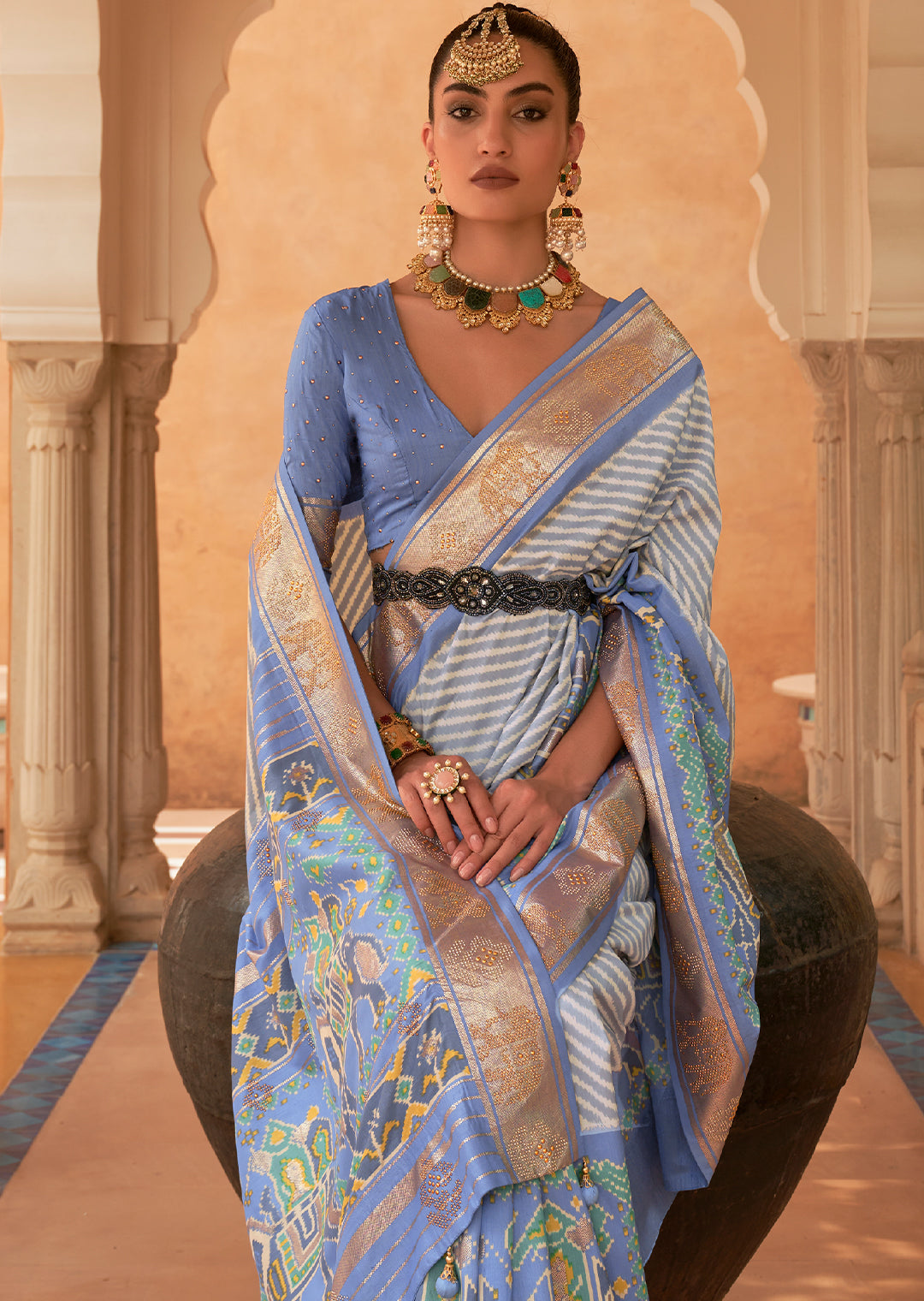 SKY BLUE WOVEN PATOLA SILK SAREE