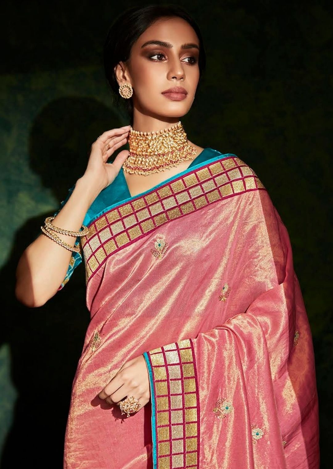 Golden Peach Woven Celebrities Exclusive Designer Saree with Embroidered Silk Blouse