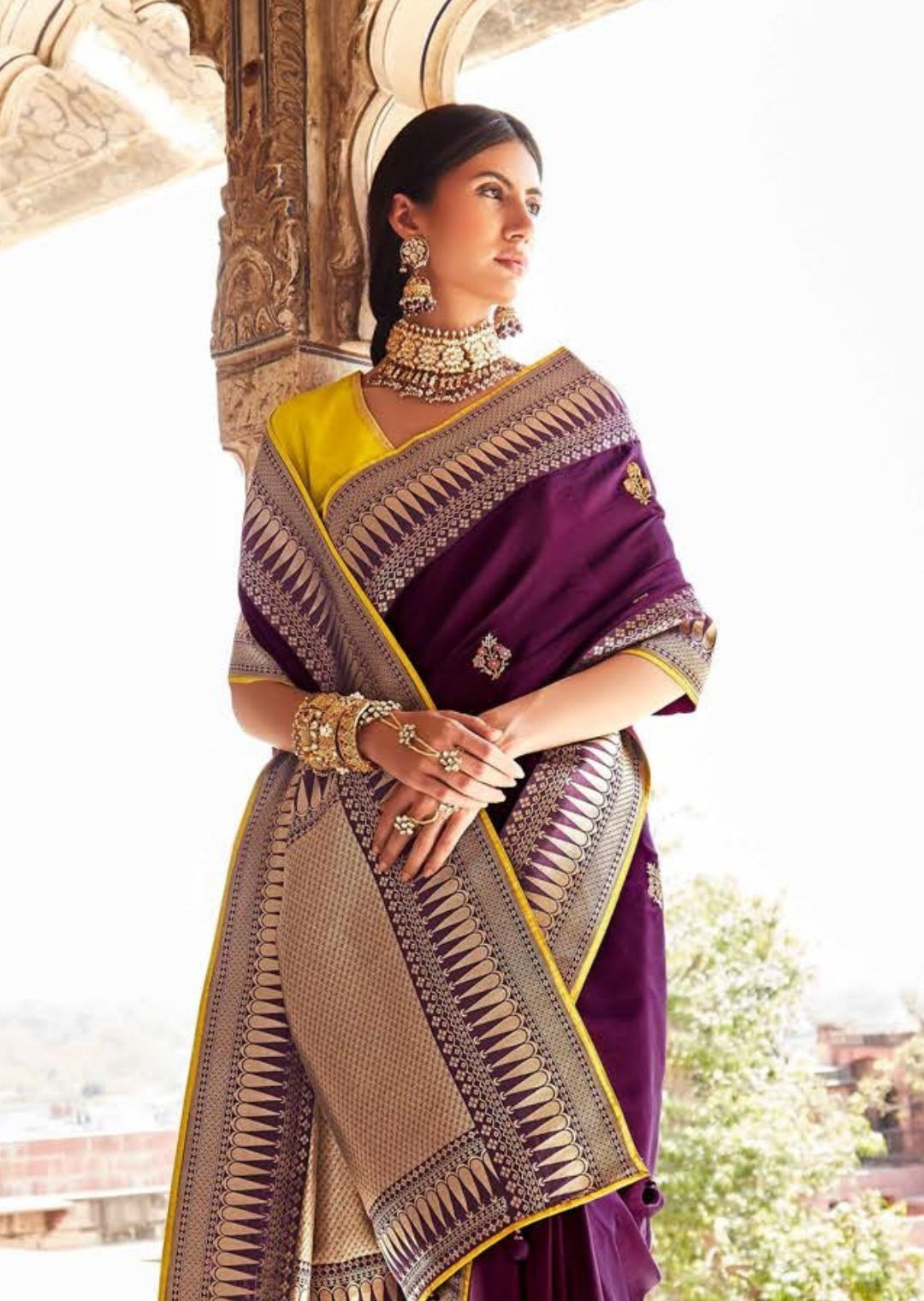 Purple Woven Designer Banarasi Silk Saree