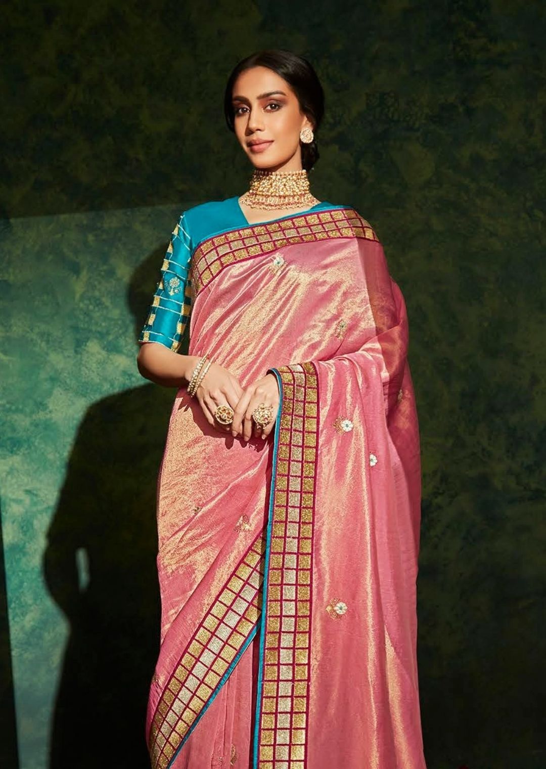 Golden Peach Woven Celebrities Exclusive Designer Saree with Embroidered Silk Blouse