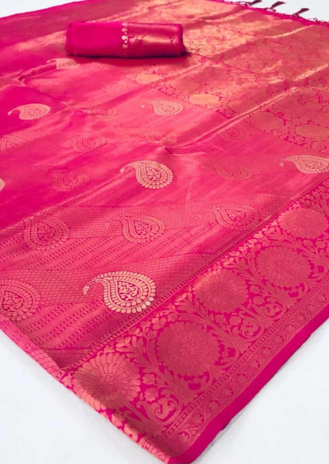 Hot Pink Hand Woven Kanjivaram Silk Saree