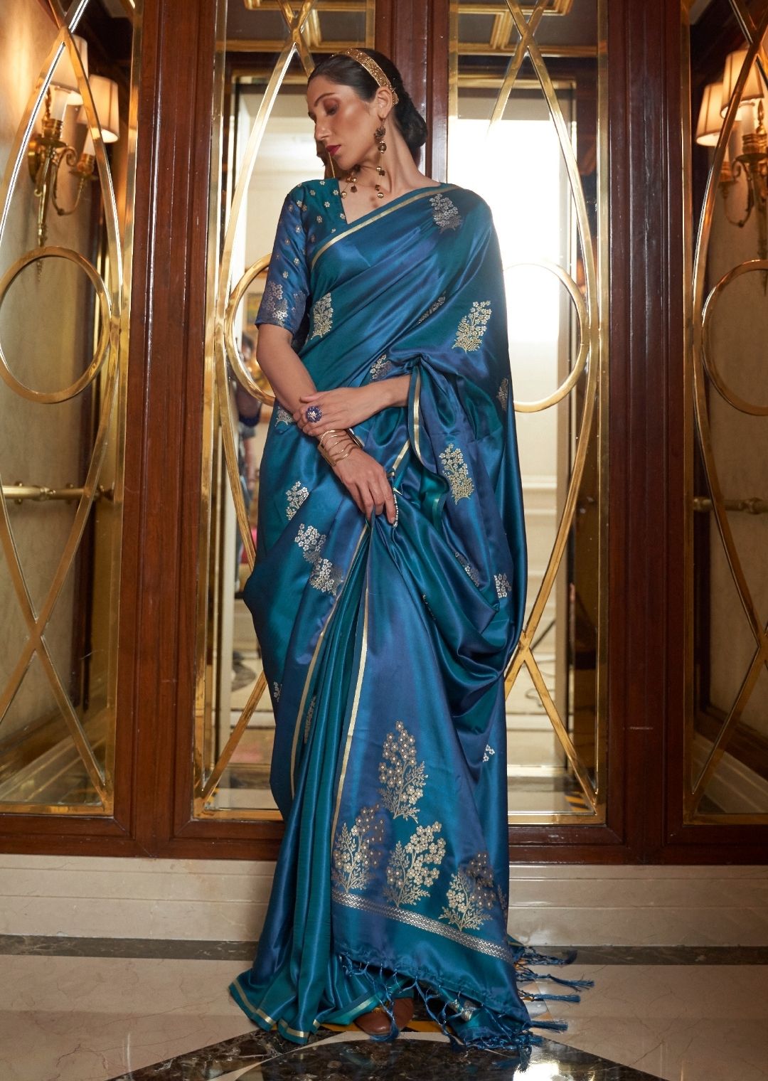 Buy Blue Satin Silk Saree online-Devatithi