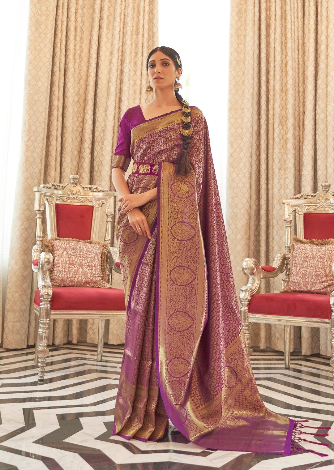 Kanjivaram Silk Zari Classic Saree in Purple