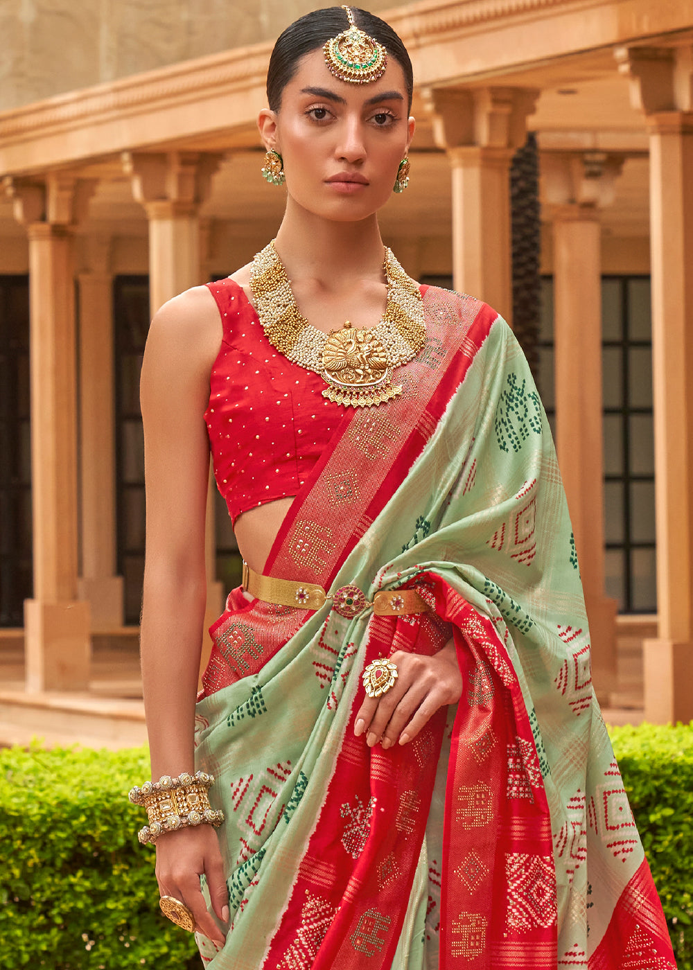 MINT GREEN WOVEN PATOLA SILK SAREE