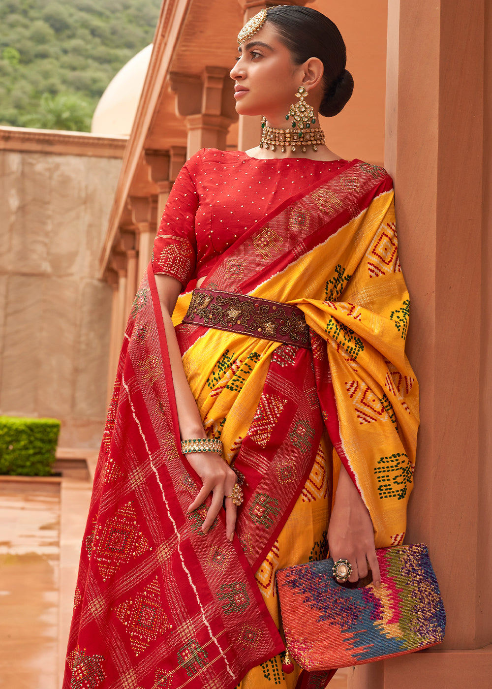 MUSTARD YELLOW WOVEN PATOLA SILK SAREE