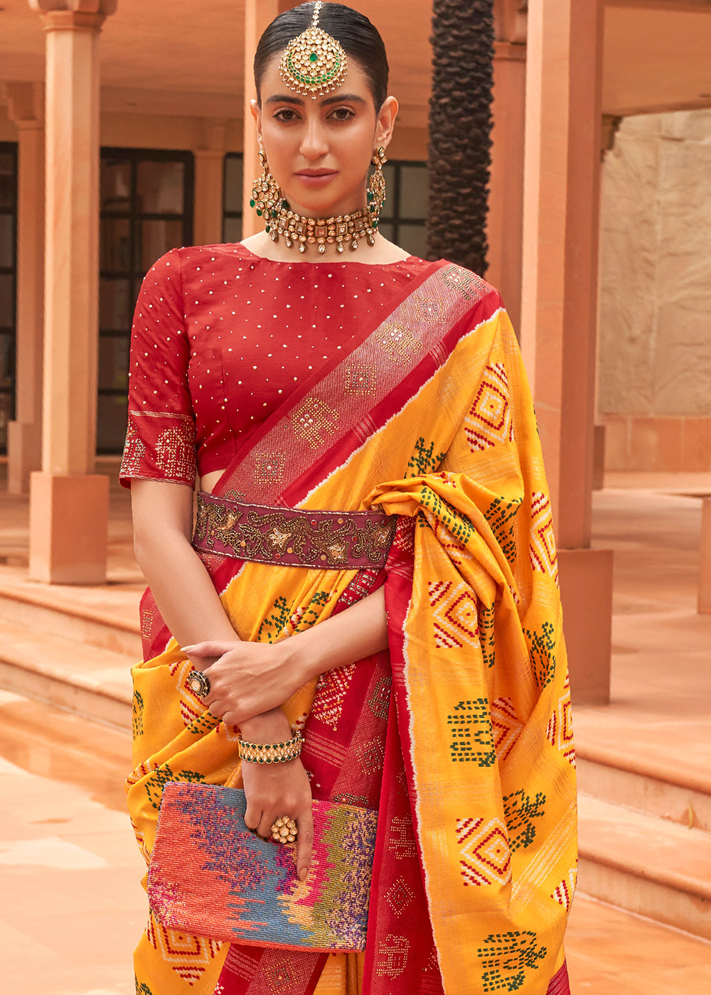 MUSTARD YELLOW WOVEN PATOLA SILK SAREE