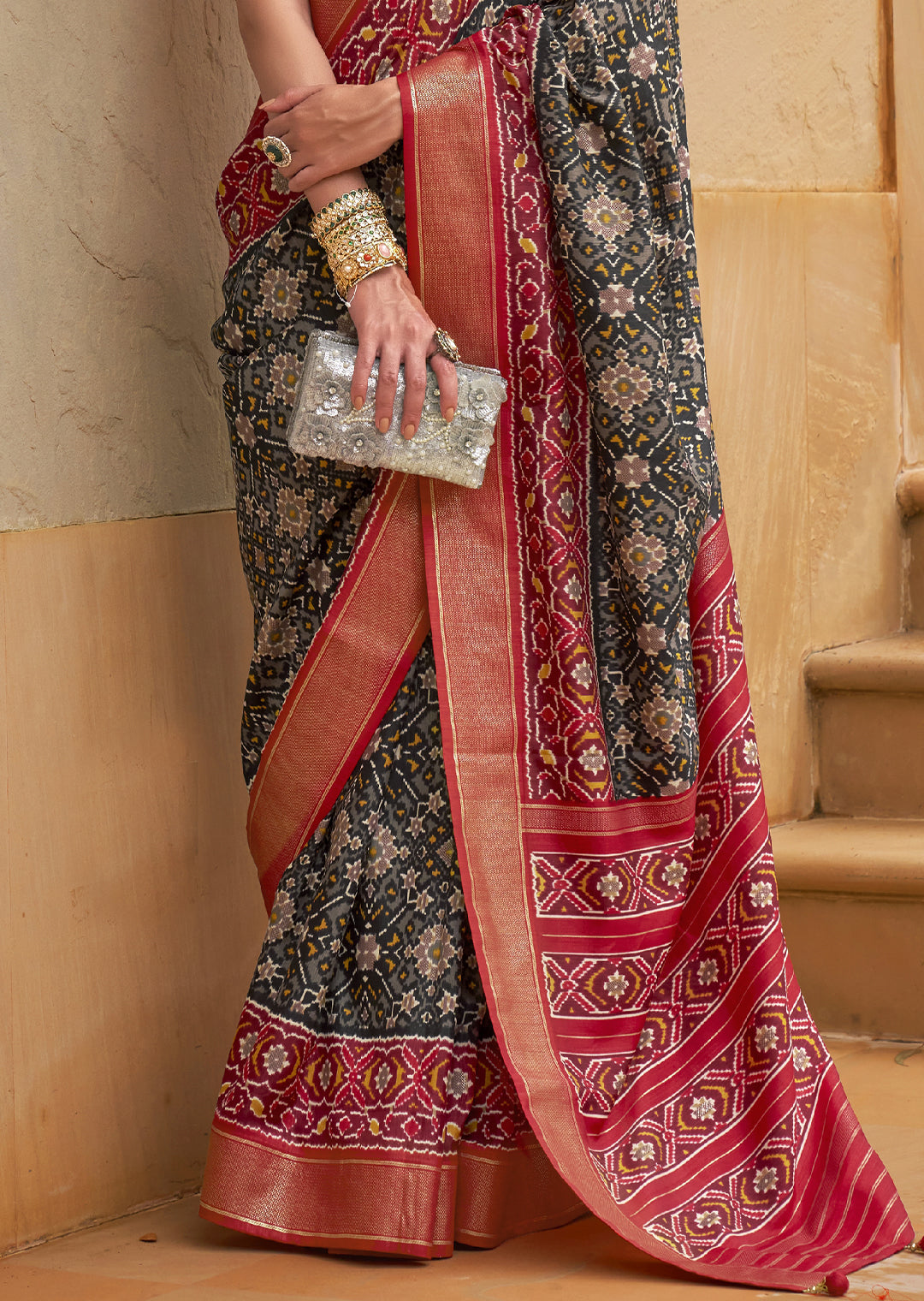 IRON GRAY WOVEN PATOLA SILK SAREE