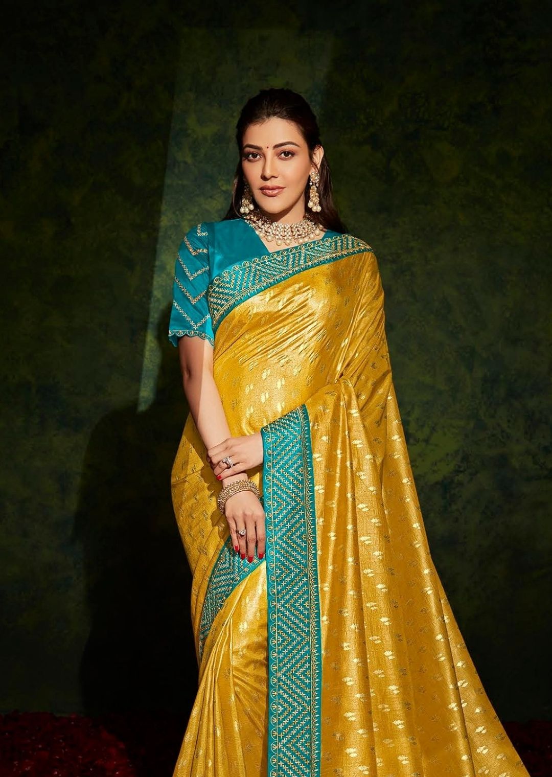 Golden Mustard Yellow Woven Celebrities Exclusive Designer Saree with Embroidered Silk Blouse