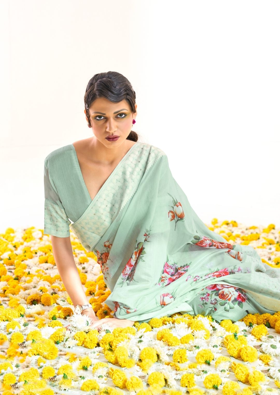 Light Pistachio Hand Woven Lucknowi Cotton Saree