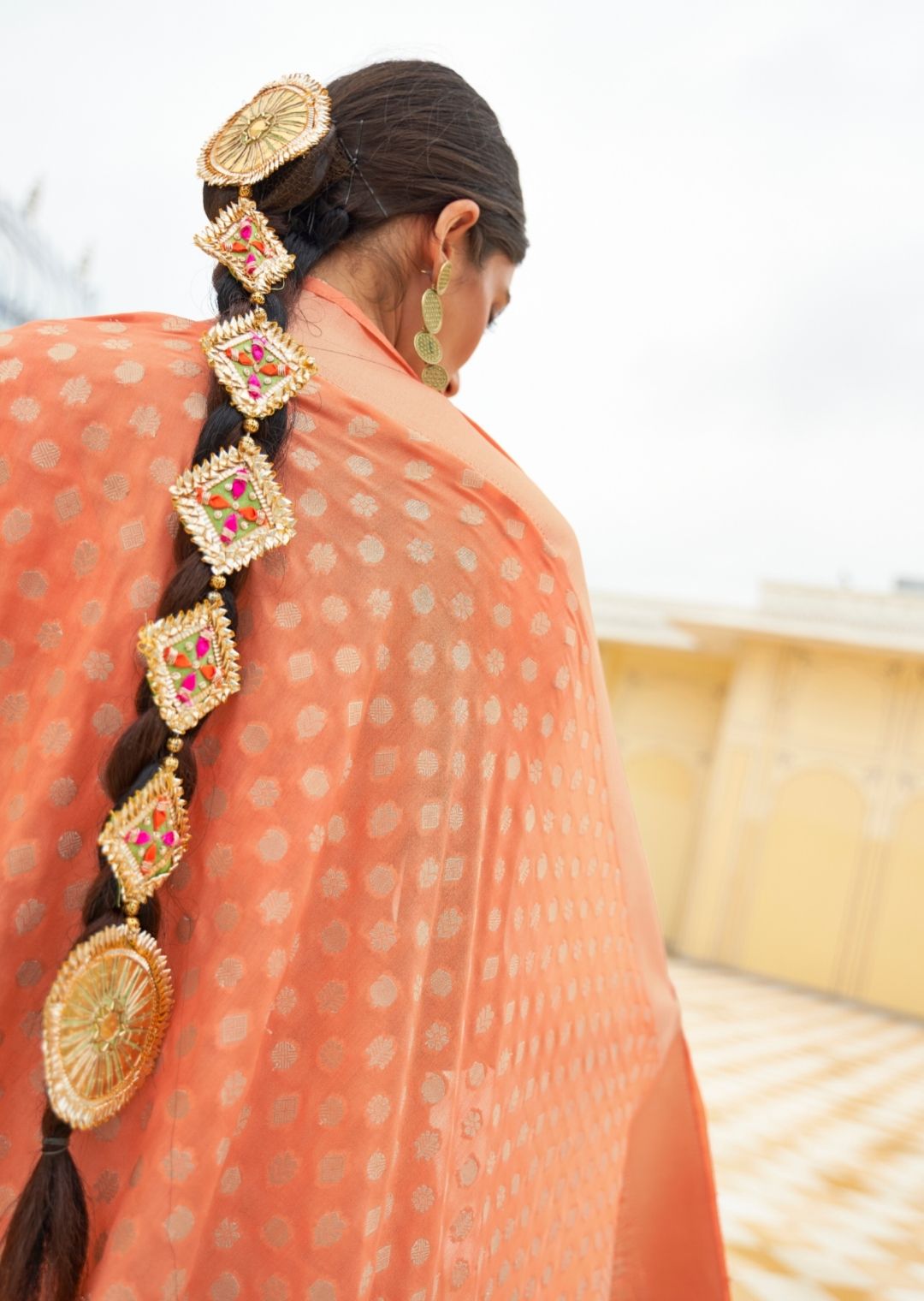 Peach Woven Khaddi Georgette Banarasi Saree With Embroidered Silk Blouse